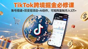 TikTo跨境掘金必修课,账号搭建+双变现项目+AI创作,可矩阵复制月入3万+ – 战狼项目网_分享创业资讯_最新网络项目资源-生财有道