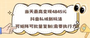 当天最高变现1k+,抖音私域新玩法,可矩阵可批量复制 – 战狼项目网_分享创业资讯_最新网络项目资源-生财有道