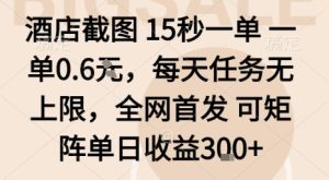 酒店截图15秒一单,一单0.6米,每天任务无上限,全网首发可矩阵单日收益3张【揭秘】 – 战狼项目网_分享创业资讯_最新网络项目资源-生财有道